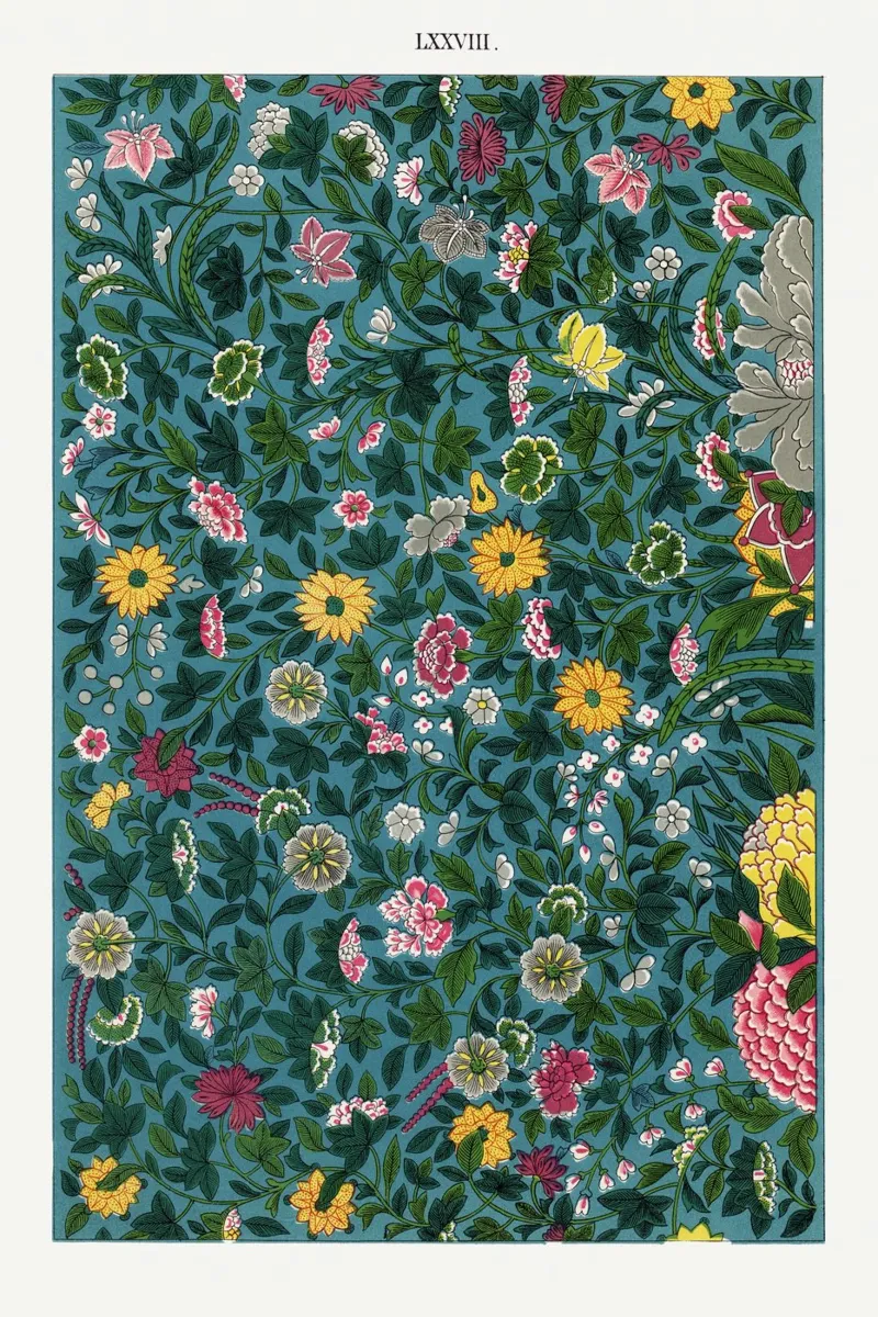 Vibrant Green Botanical Pattern - William Morris Style canvas with Floater frame by ClubArt
