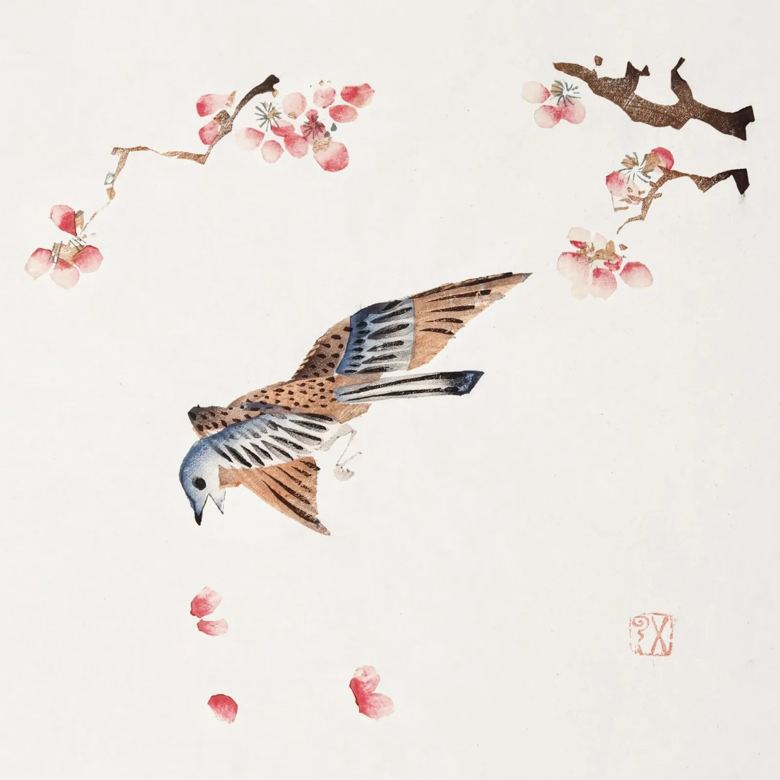 Hu Zhengyan - Shi Zhu Zhai Uccello e fiori Stampa d'arte pellicola backlit da ClubArt