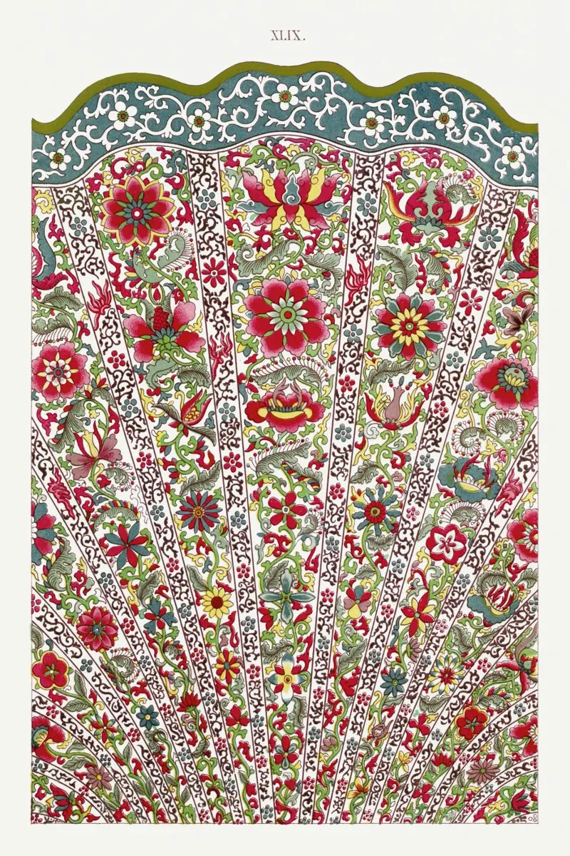 Owen Jones - Vibrant Chinese Fan Floral Pattern Print forex plate by ClubArt
