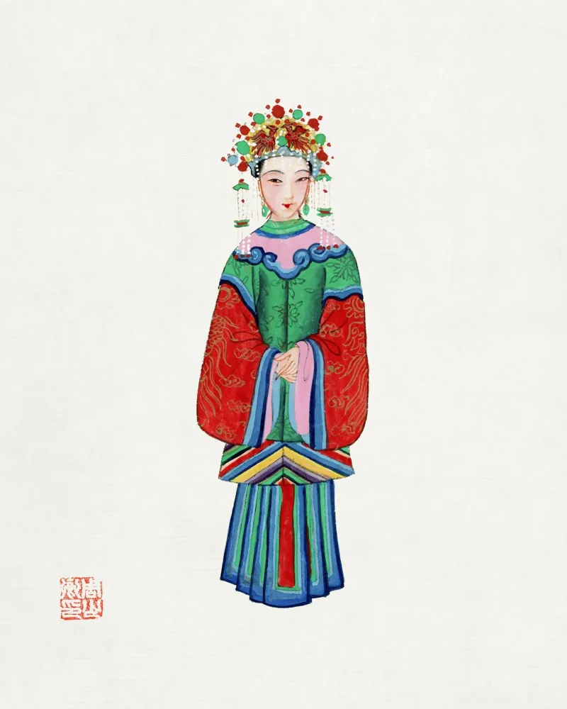 1932 Keizerlijk prinsessenkostuum - Vintage Chinese kunst canvas met Baklijst van ClubArt