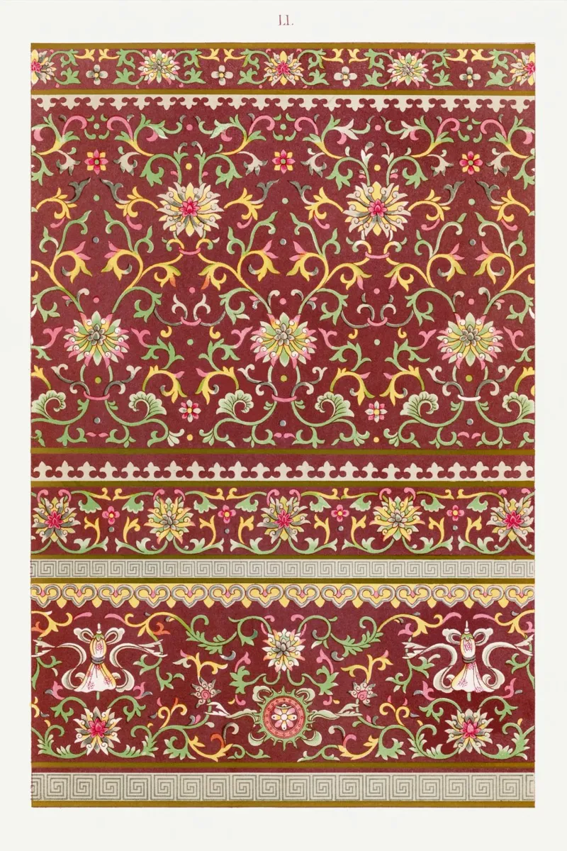 Vintage Chinese Floral Pattern - Red & Gold Tapestry Art acrylic glass by ClubArt