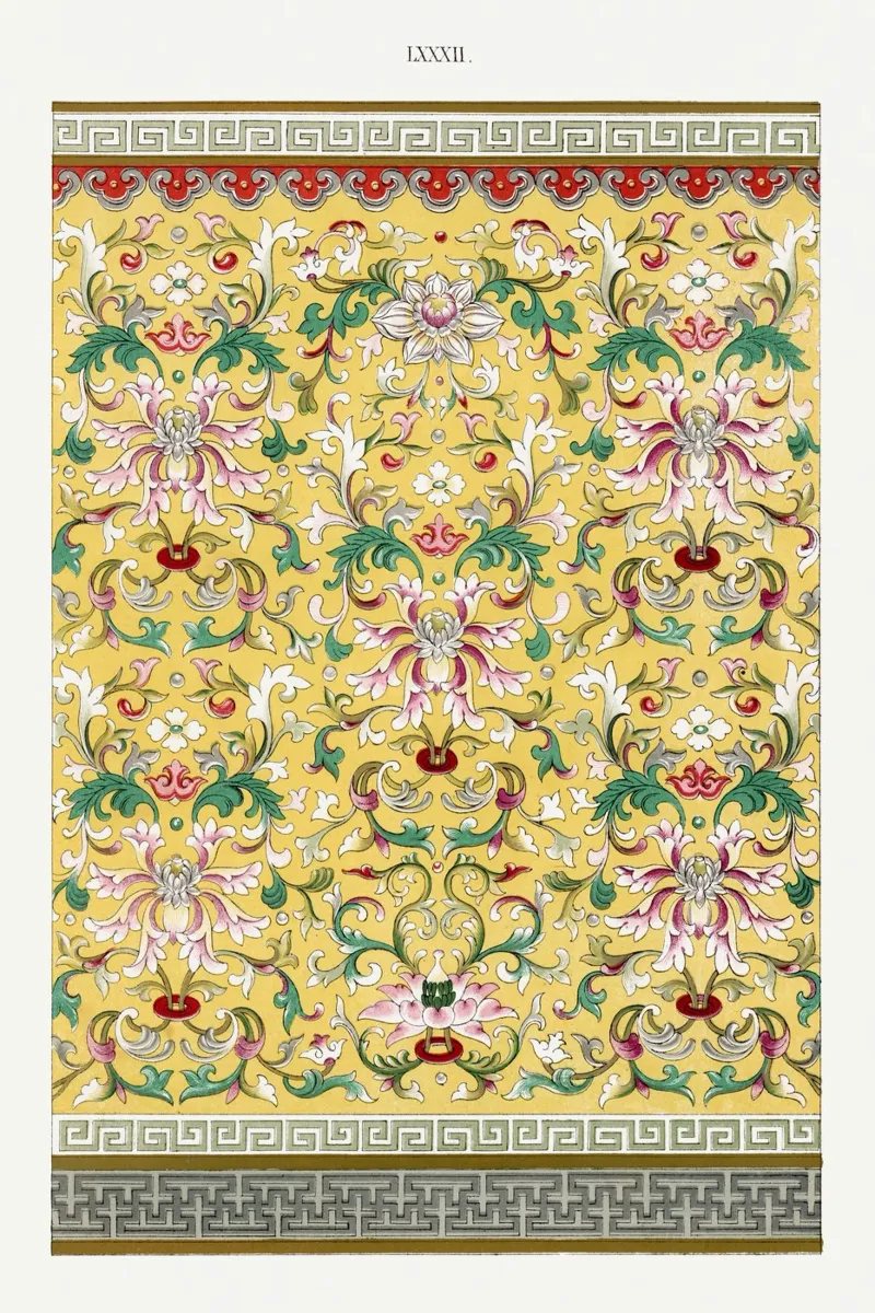 Owen Jones - Ornement botanique chinois jaune vif alu dibond de ClubArt