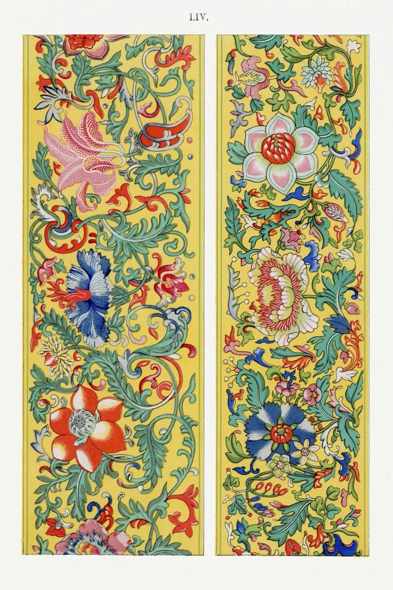 Owen Jones - Vibrant Yellow Chinese Scroll Art Print canvas by ClubArt