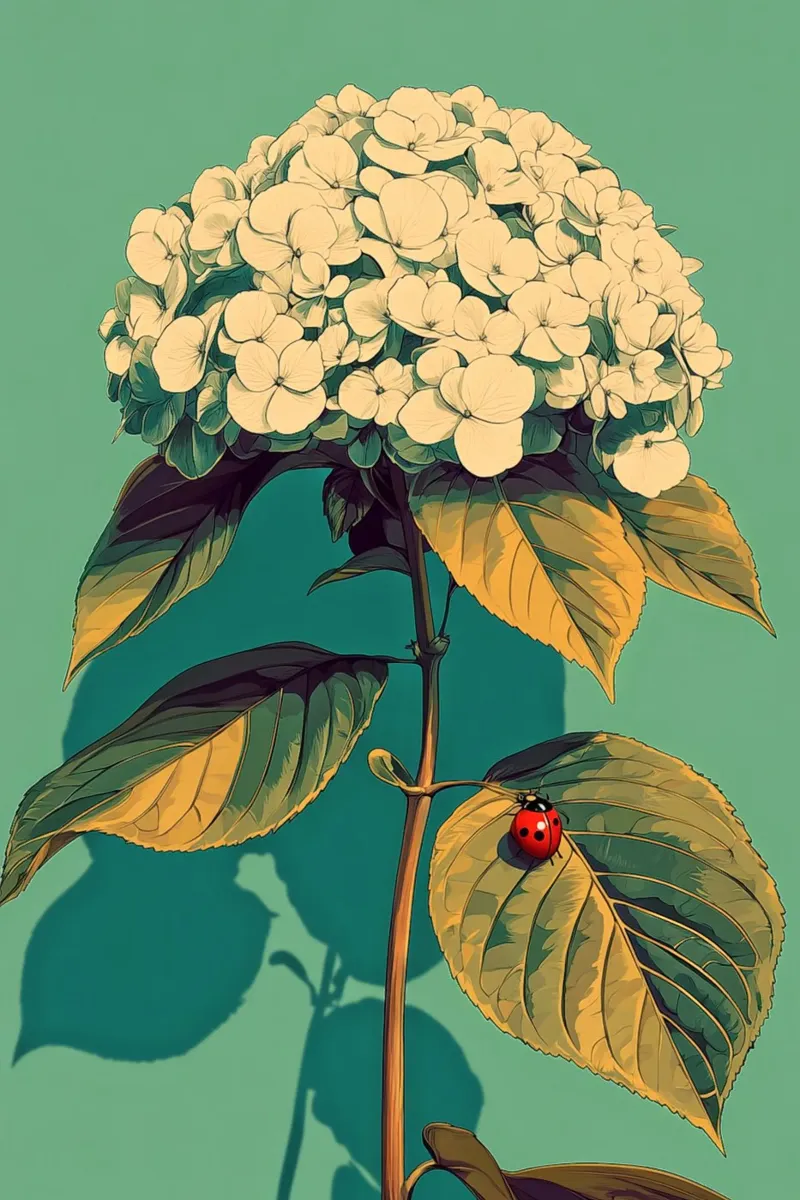 Ortensia e coccinella poster con telaio in plastica da Digital Naive