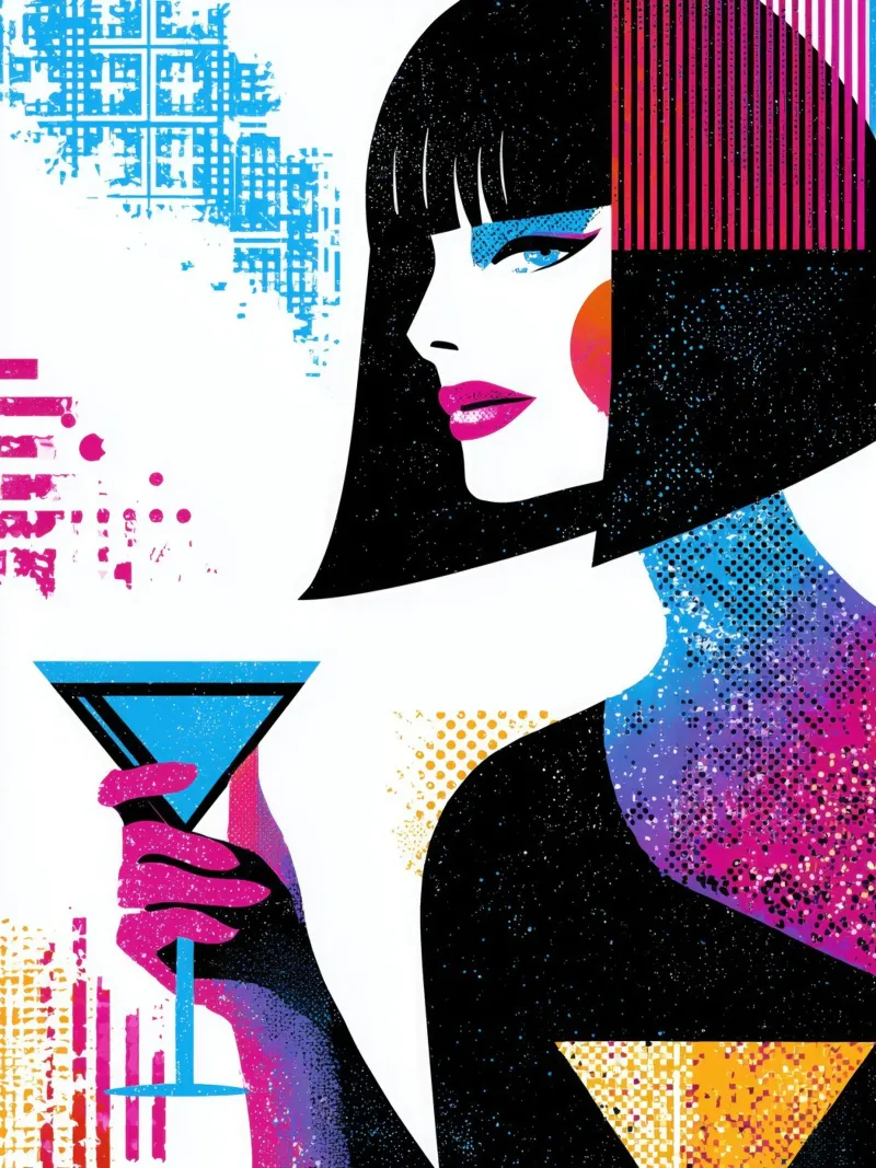 Digital Martini Cocktail | Glamour futuristico e retrò tela con Cornice a cassetta da Autofocus