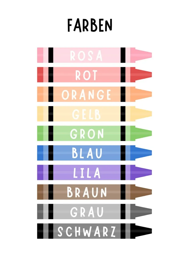 Kleurkrijt print, educatieve kleurenprint, kinderkamer kunst poster met houten frame van ABC Prints