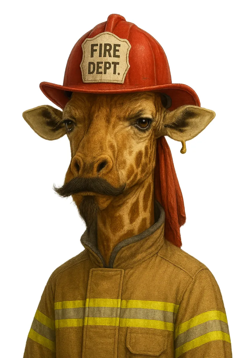 Giraffa pompiere - L'eroe del safari urbano poster con telaio in legno da So Cute Land - Affiches et posters