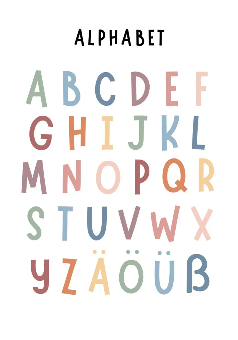 Stampa alfabeto, Arte murale per la cameretta, Stampe per la stanza dei bambini, Stanza dei giochi poster con telaio in alluminio da ABC Prints