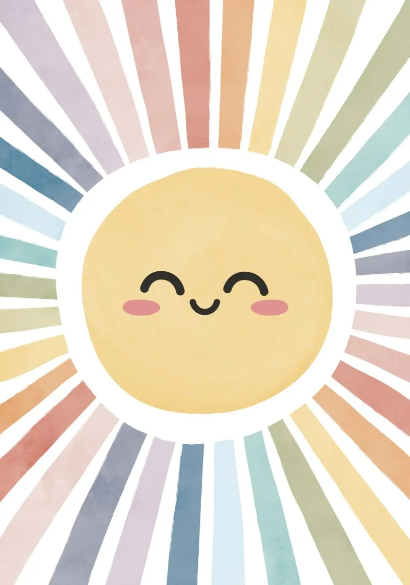 Stampa del sole felice, poster arcobaleno per bambini nella nursery, decorazione della stanza dei giochi poster con telaio in plastica da ABC Prints