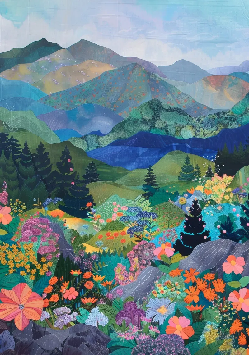 Boho Mountain Print, Abstrakte Wandkunst, Blumendruck Hahnemühle von Boheme