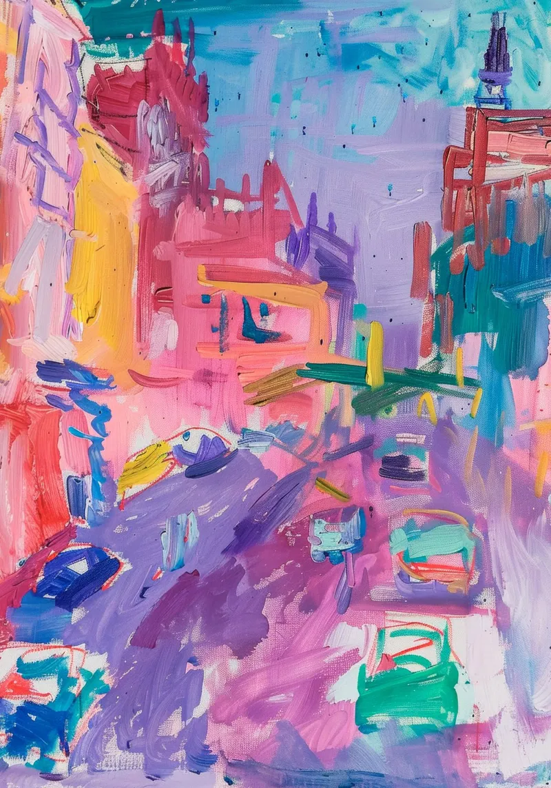 Abstracte stadsprint, neonillustratie, moderne kunst canvas met Baklijst van Boheme