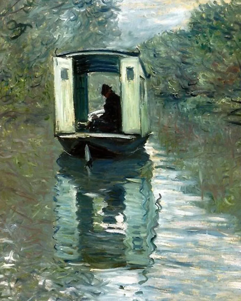 man besteigt ein boot in der heiterkeit von claude monet Hahnemühle von belong shop