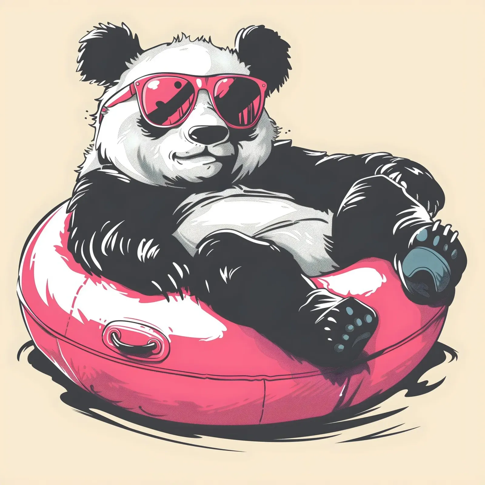 Panda mit Sonnenbrille und Schwimmreifen hahnemühle van WILD ART