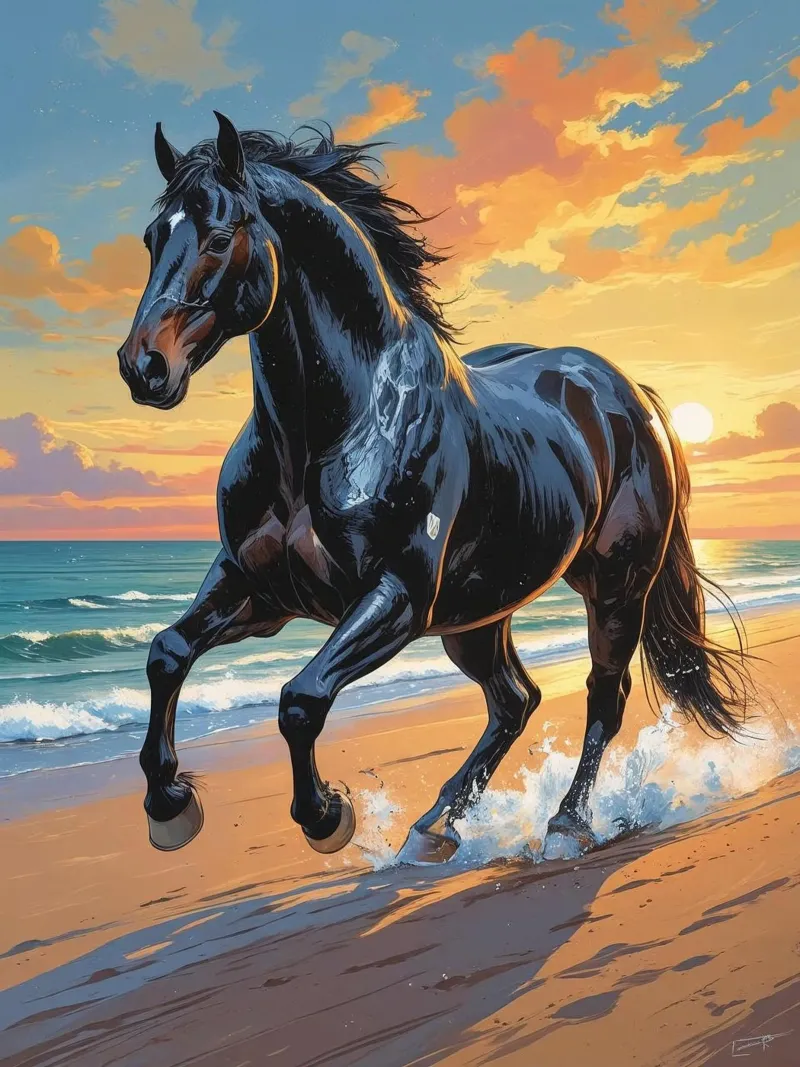 Pferd am Strand carta hahnemühle da Poster Dreams