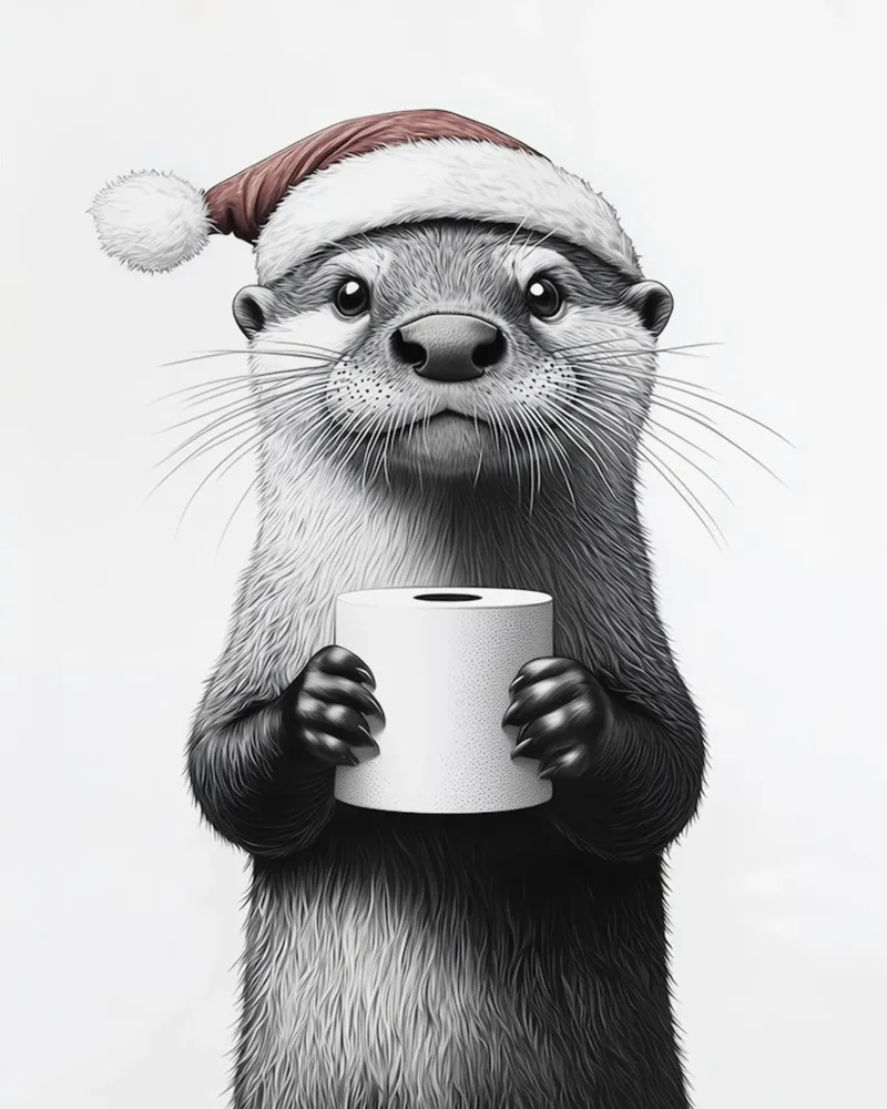 Lontra per il conto alla rovescia di Natale poster con telaio in legno da animals_studio