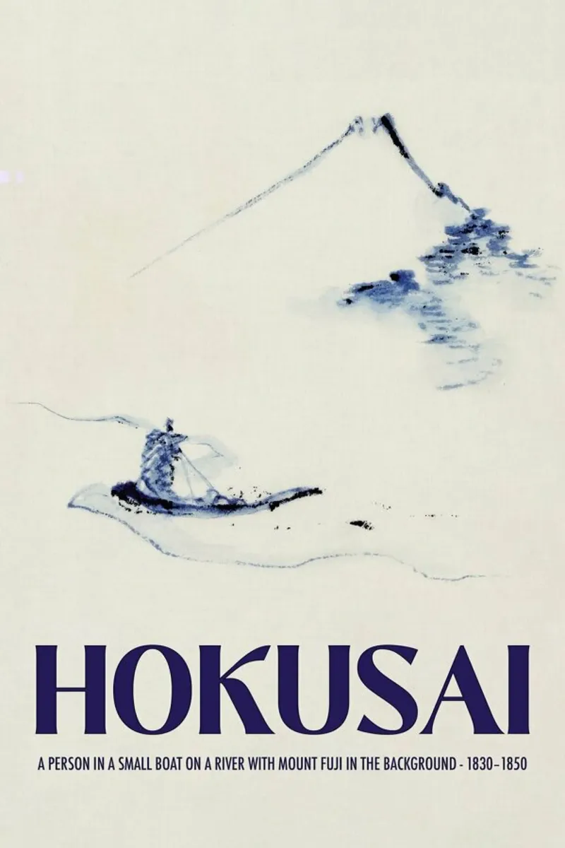 Hokusai - A Person in a Small Boat on a River with Mount Fuji in the Background III pellicola backlit da Vintage by JUNIQE