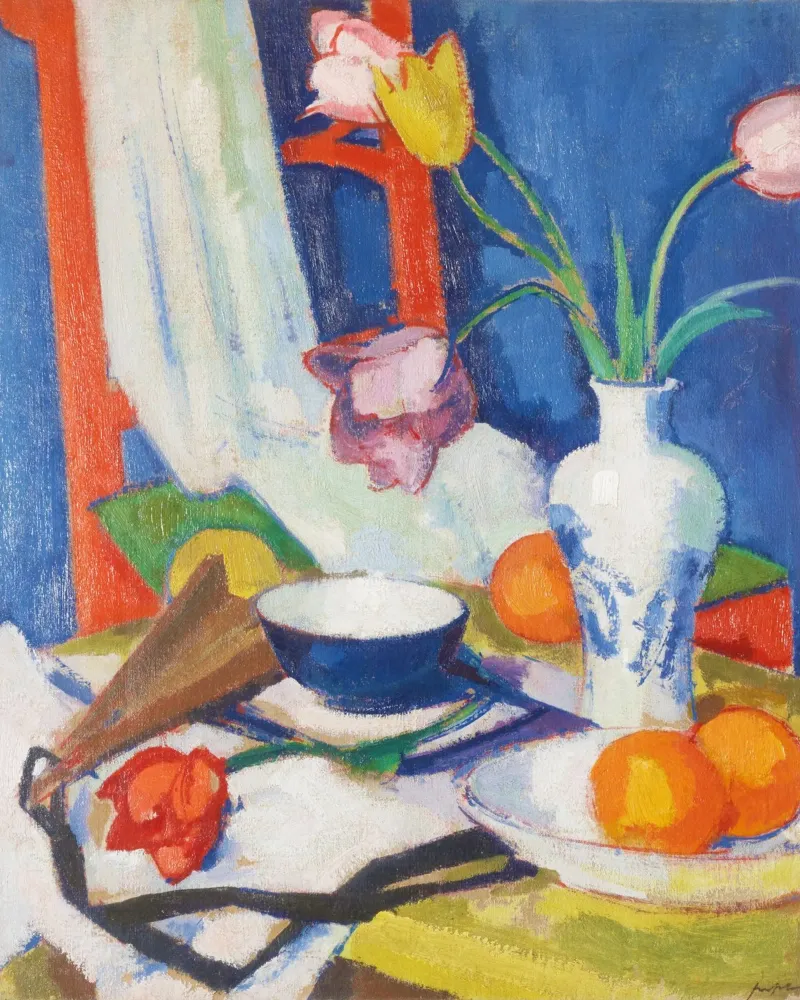 “Still Life with Tulips and Oranges” by Samuel John Peploe acrylic glass by Pretty Flowers Vintage Botanicals