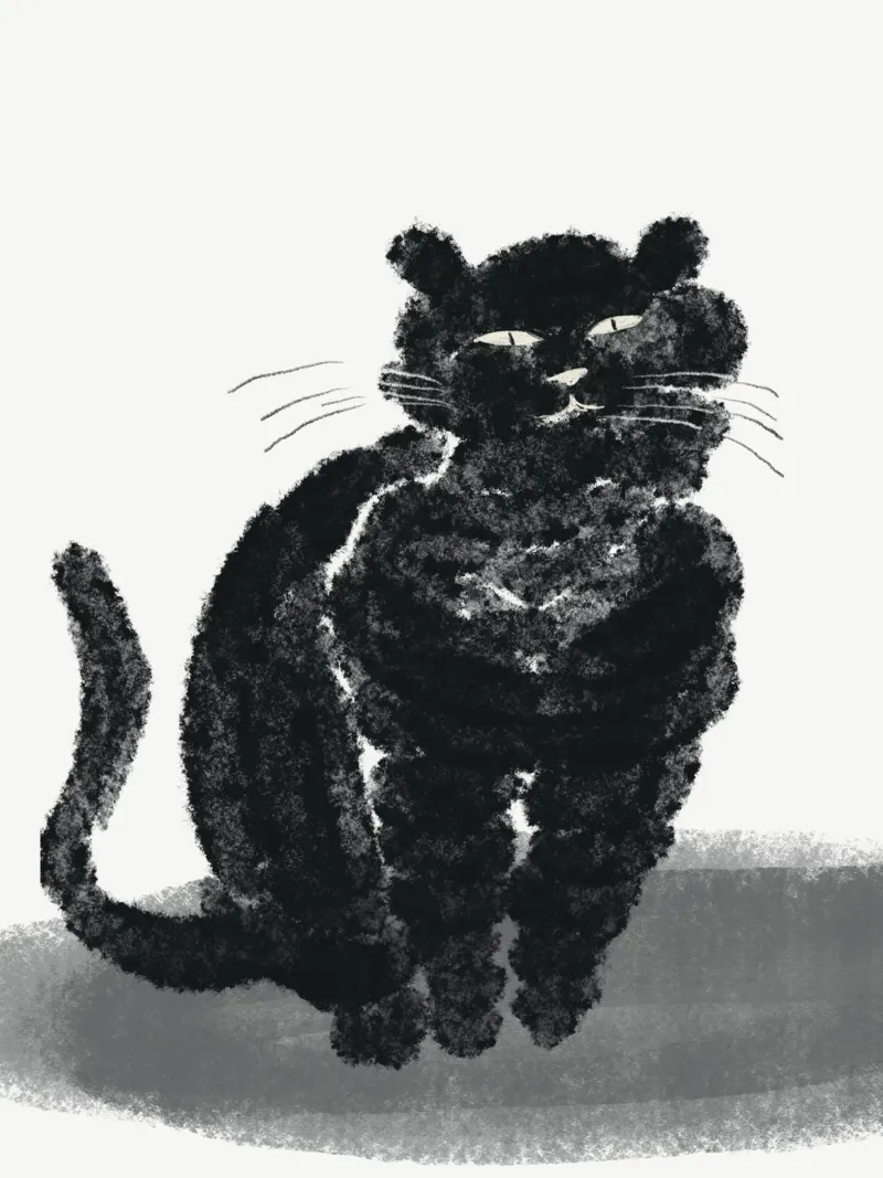 Ritratto di gatto nero poster con telaio in legno da Little Dean