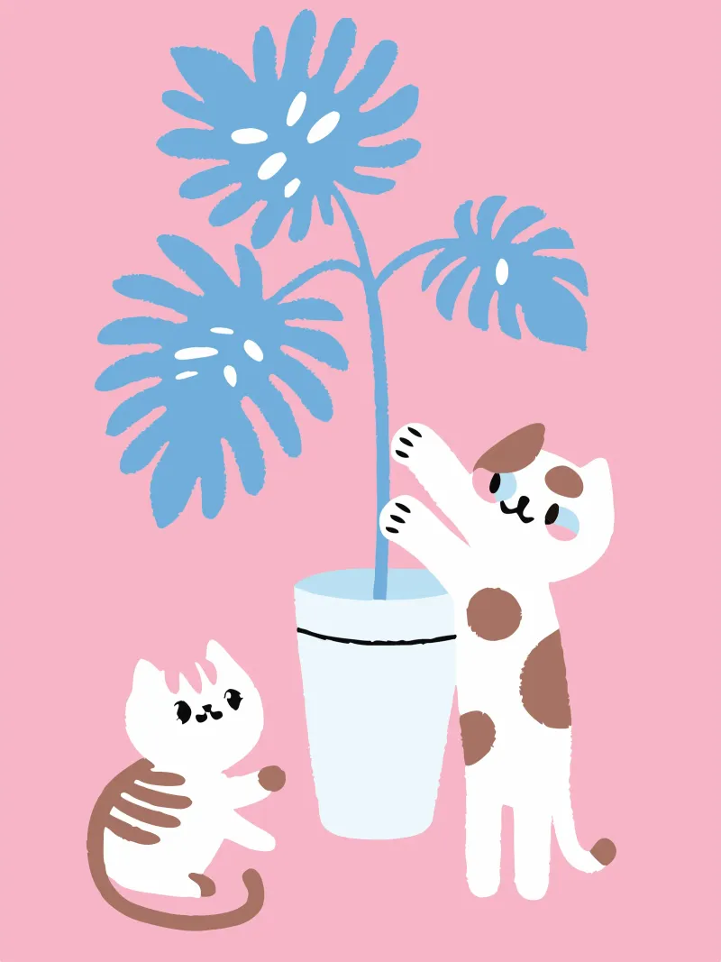 Gatto e Monstera poster con telaio in alluminio da TRENDY POSTER SHOP