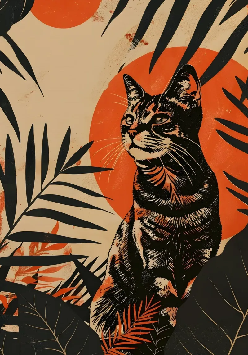 Katze Vintage Grafik hahnemühle by WILD ART