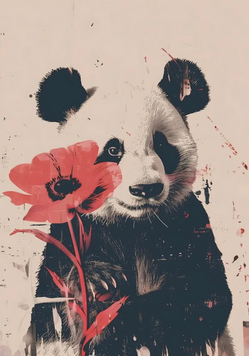 Panda mit Blume Portrait pellicola backlit da WILD ART