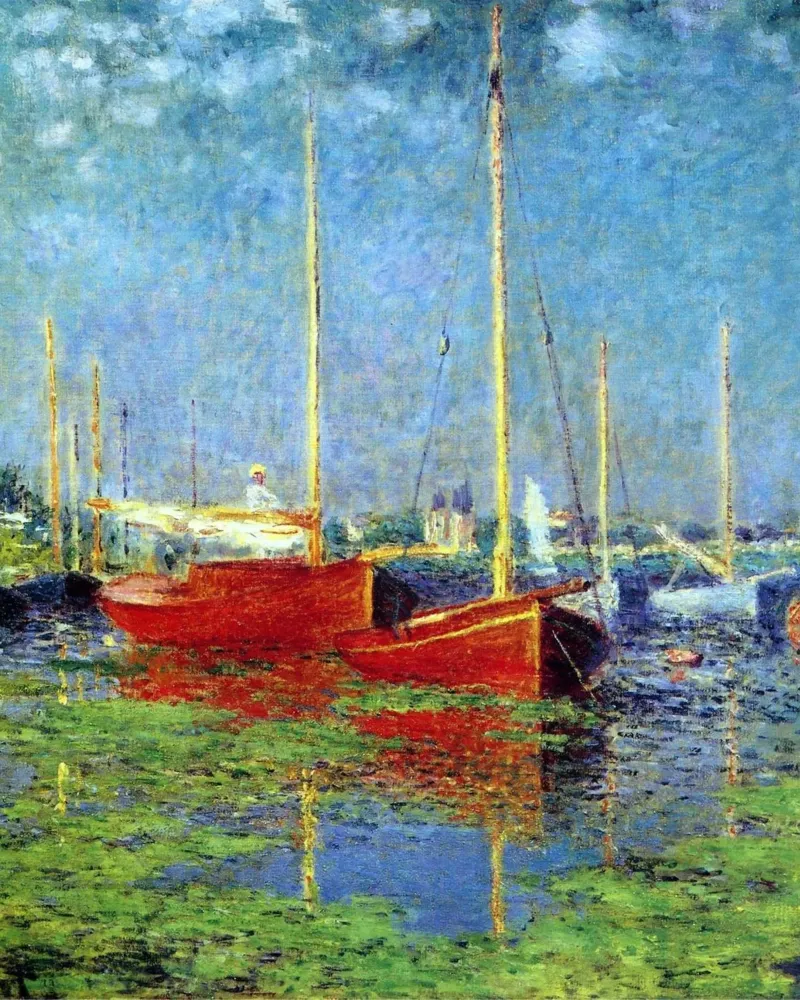 rotes boot verankert in den sumpfgewässern claude monet Acryl-Glas von belong shop