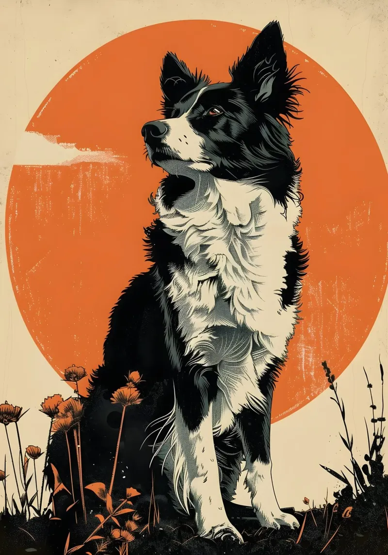 Border Collie Vintage Grafik pellicola backlit da WILD ART