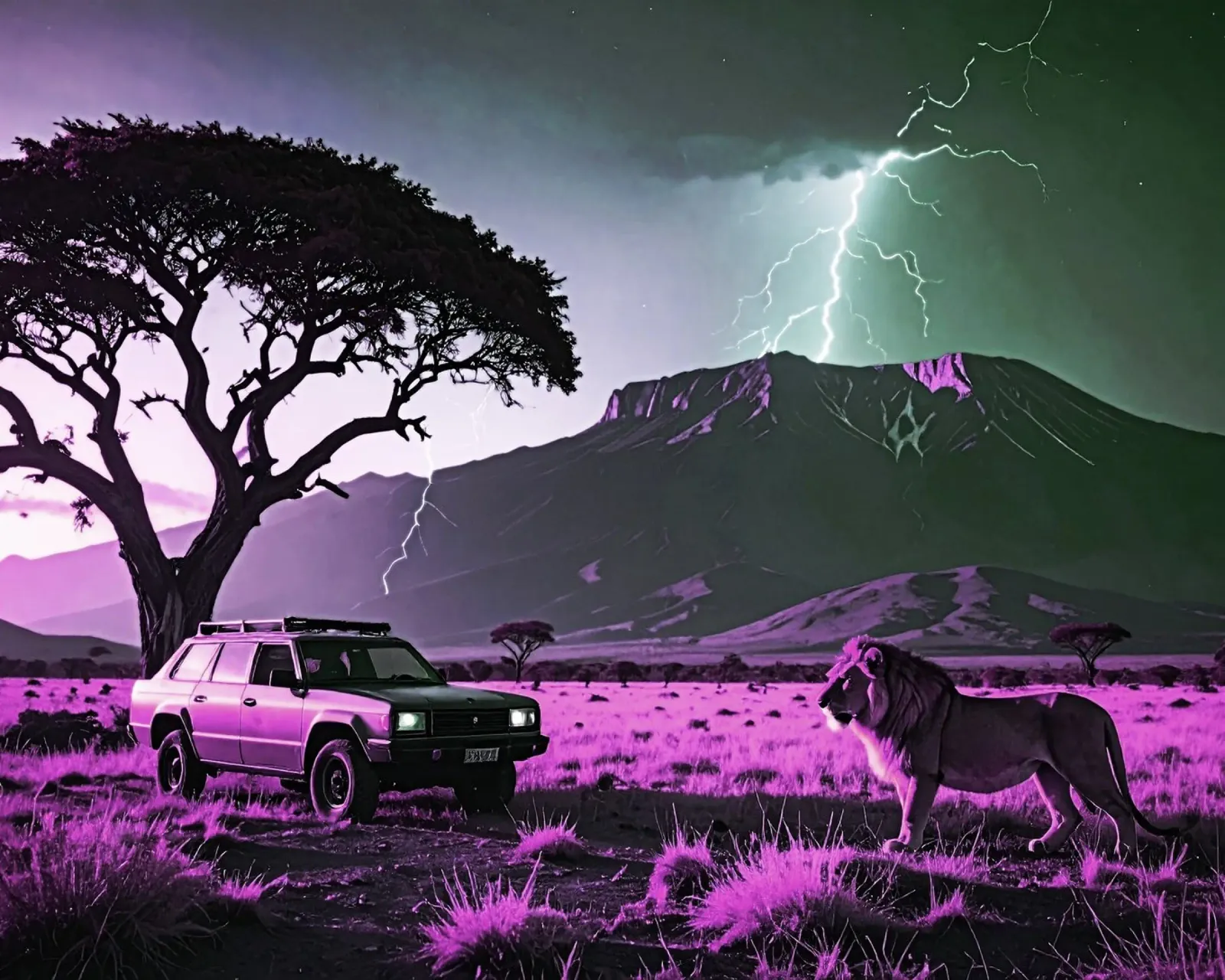 SAVANE AVEC LION. Violet poster avec cadre en bois de Thierry vobmann photography