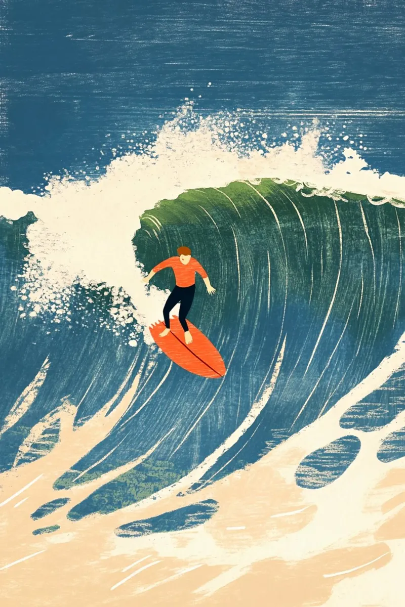Surfista poster con telaio in legno da Curious Canvas