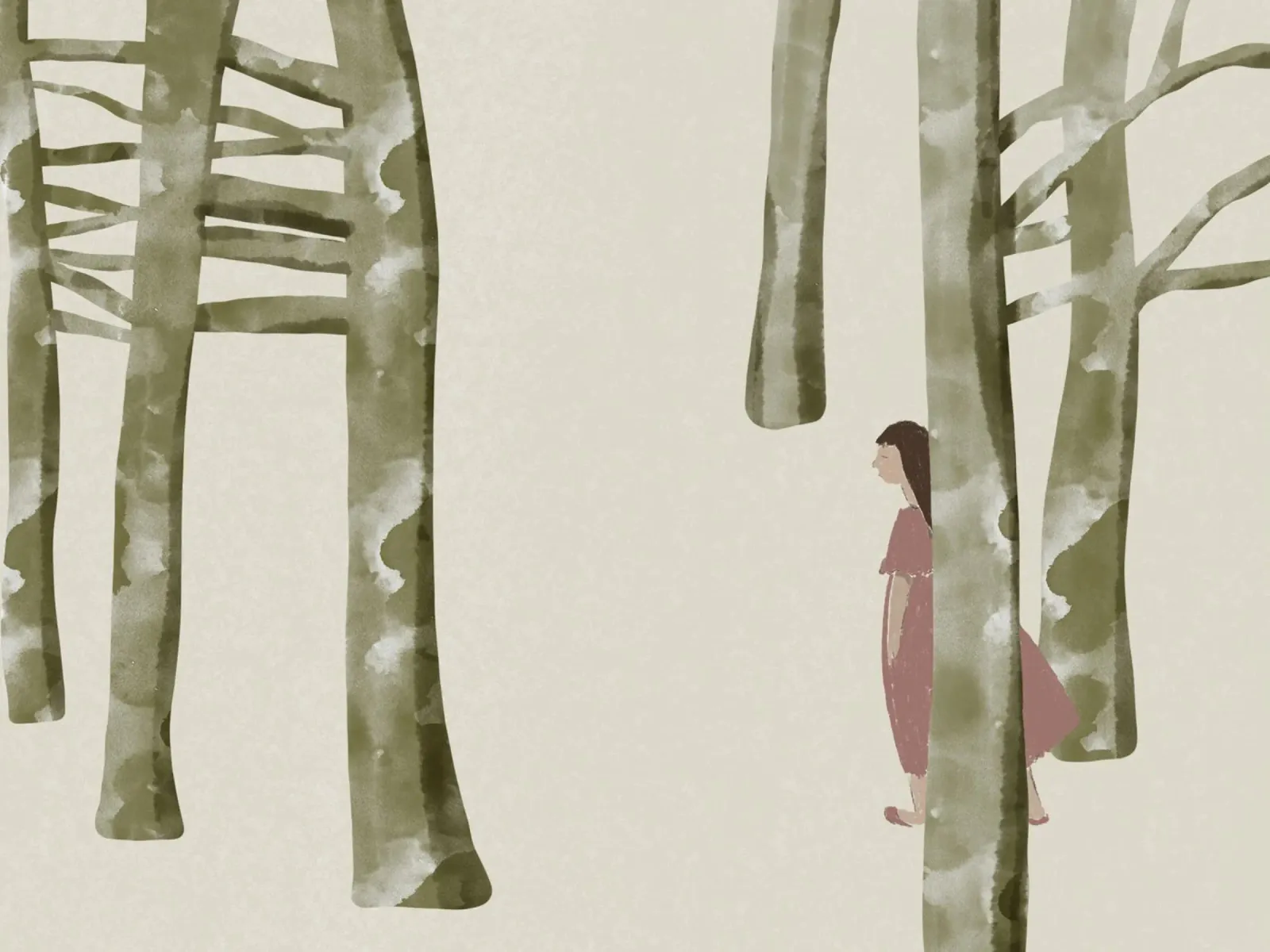 Das Mädchen im Pyjama, das im Wald umherwandert Poster mit Kunststoffrahmen von Little Dean