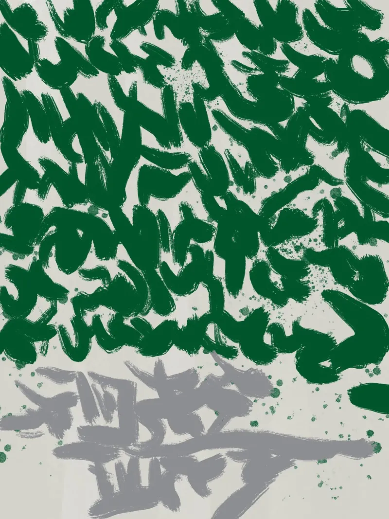 Espressive pennellate astratte in verde alluminio dibond da Little Dean