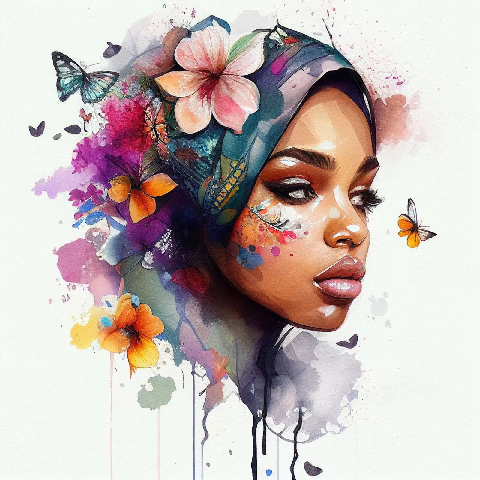 Acquerello floreale Donna araba pellicola backlit da Chromatic Fusion Studio