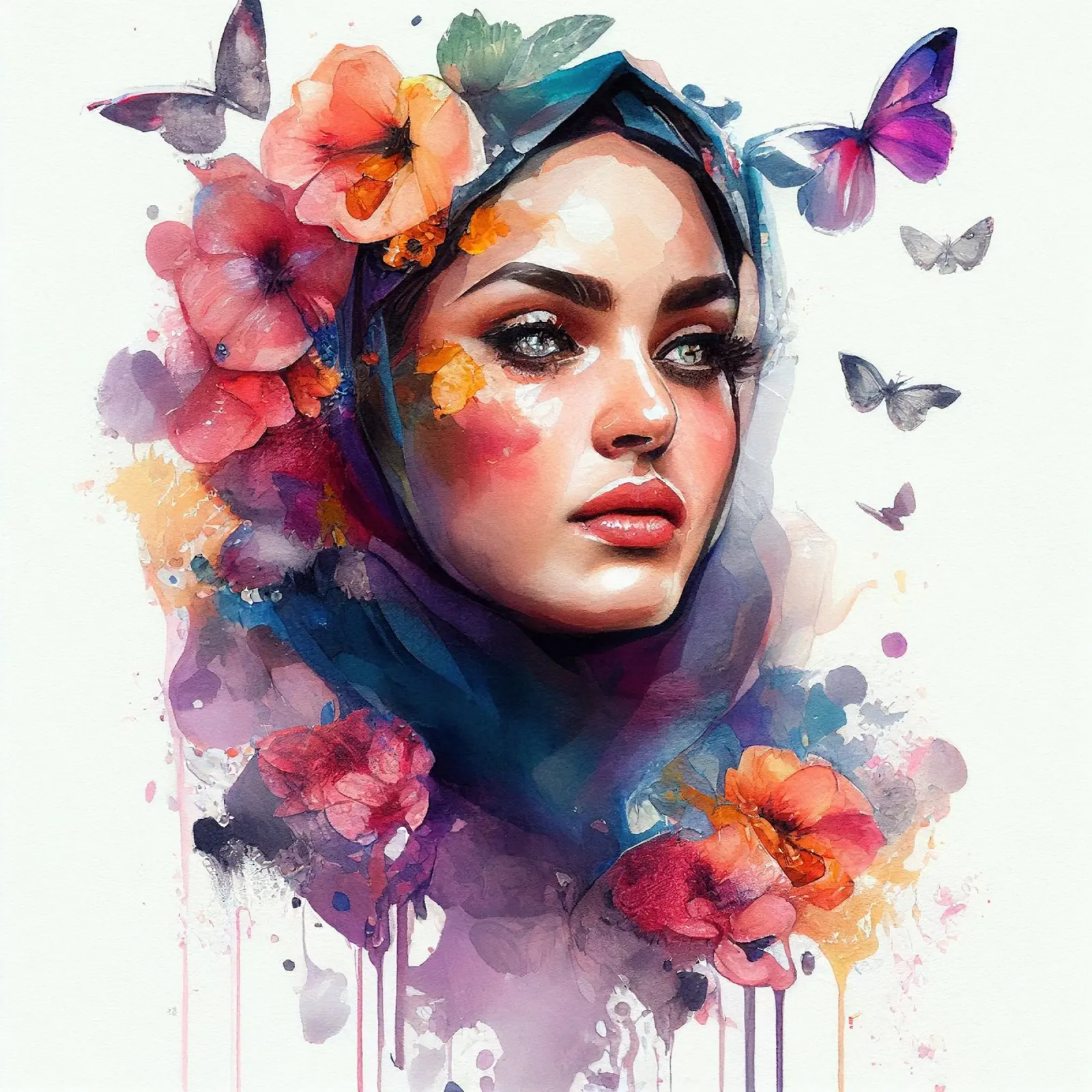 Acquerello floreale Donna araba tela con Cornice a cassetta da Chromatic Fusion Studio