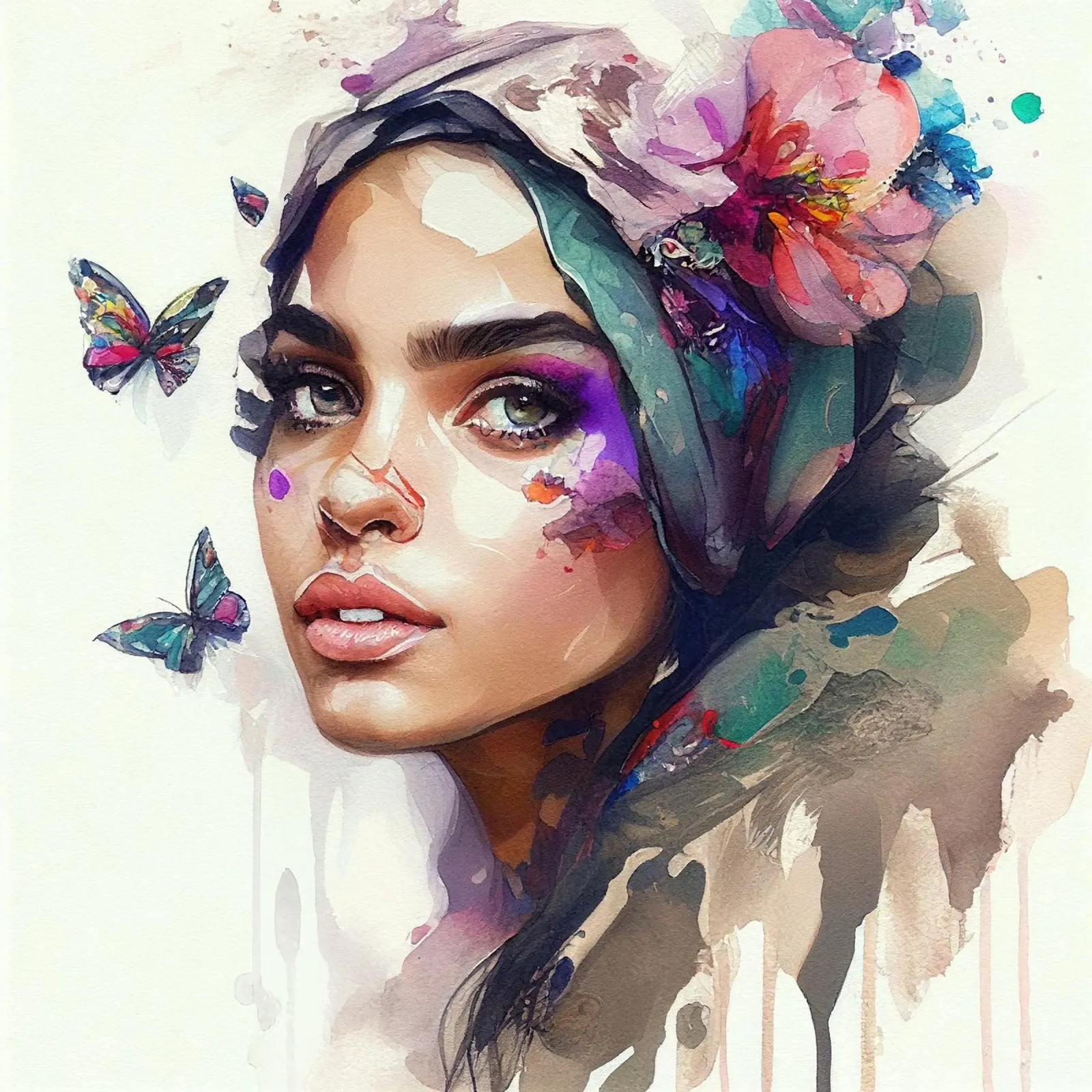 Acquerello floreale Donna araba poster da Chromatic Fusion Studio