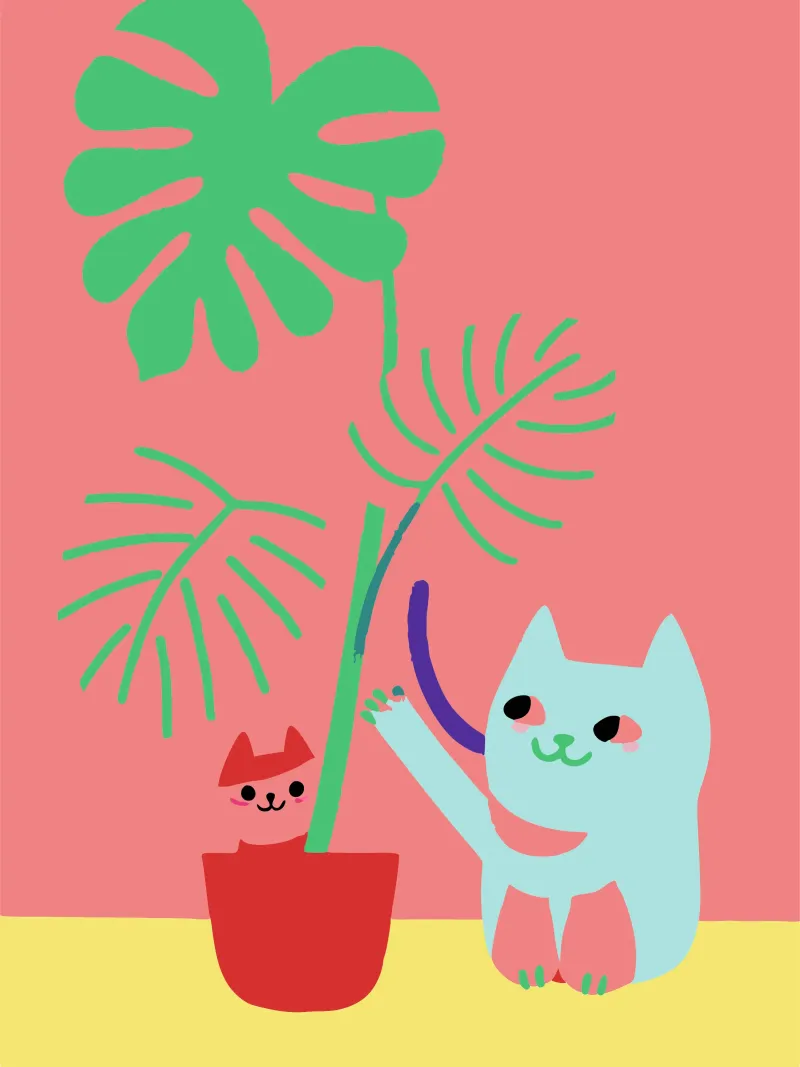 Fiori di Monstera e gatti pellicola backlit da TRENDY POSTER SHOP