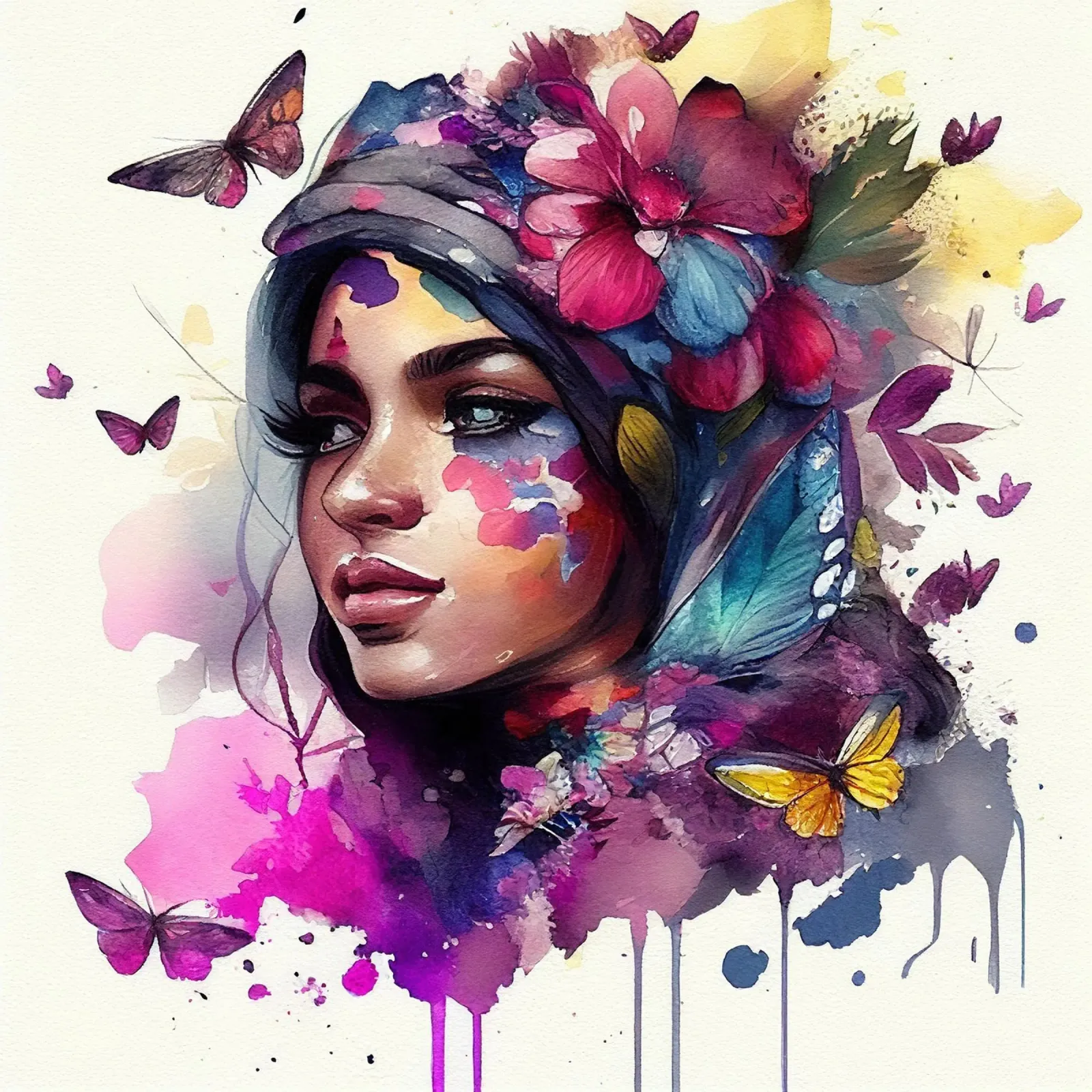 Acquerello floreale Donna araba poster da Chromatic Fusion Studio