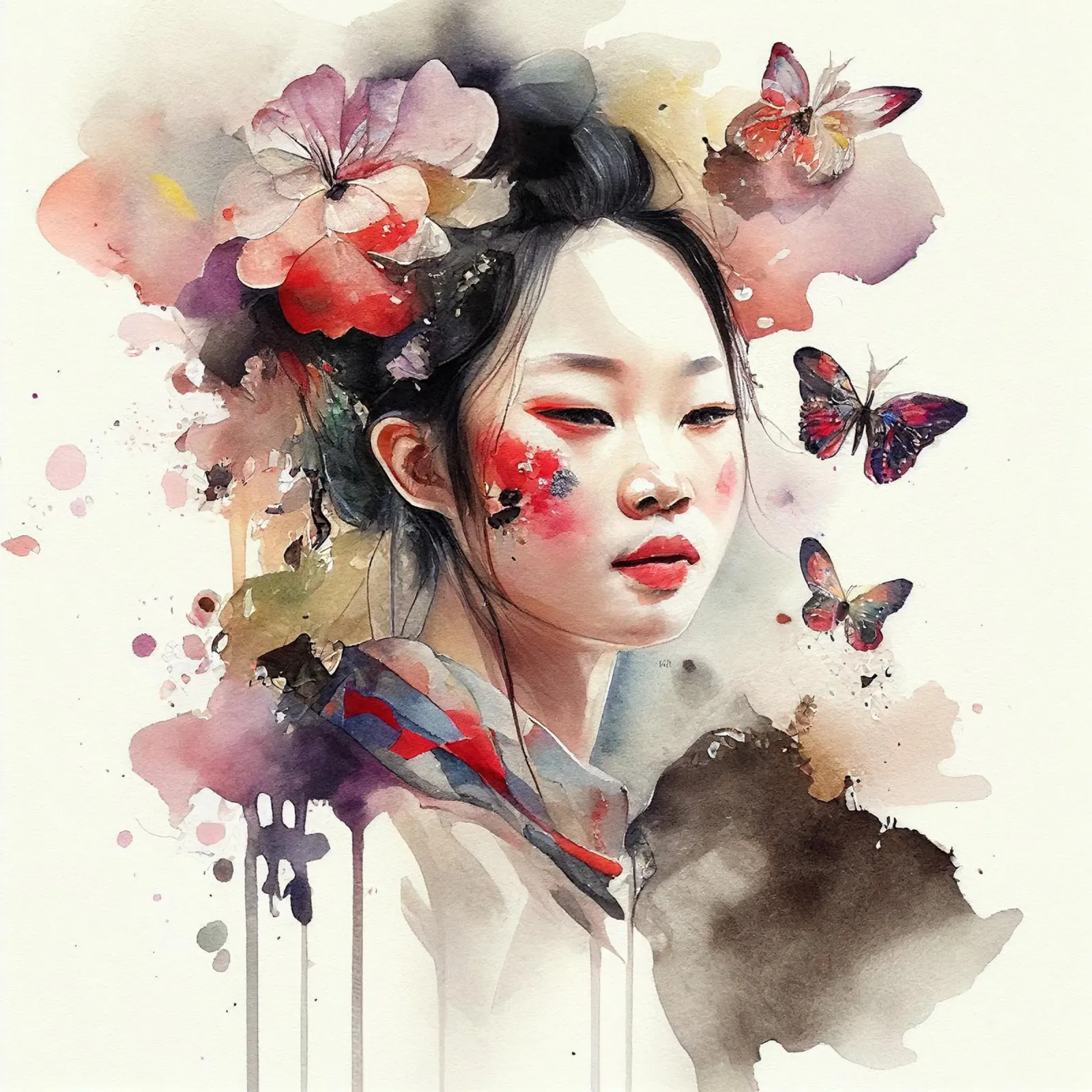 Acquerello floreale Donna asiatica plexiglass da Chromatic Fusion Studio