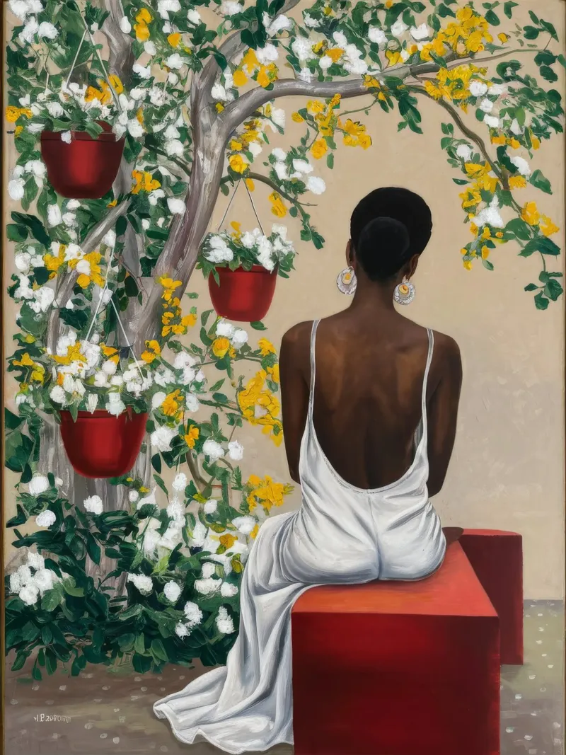 Contemplative Garden Serenity canvas with Floater frame by Ebony Carpenter