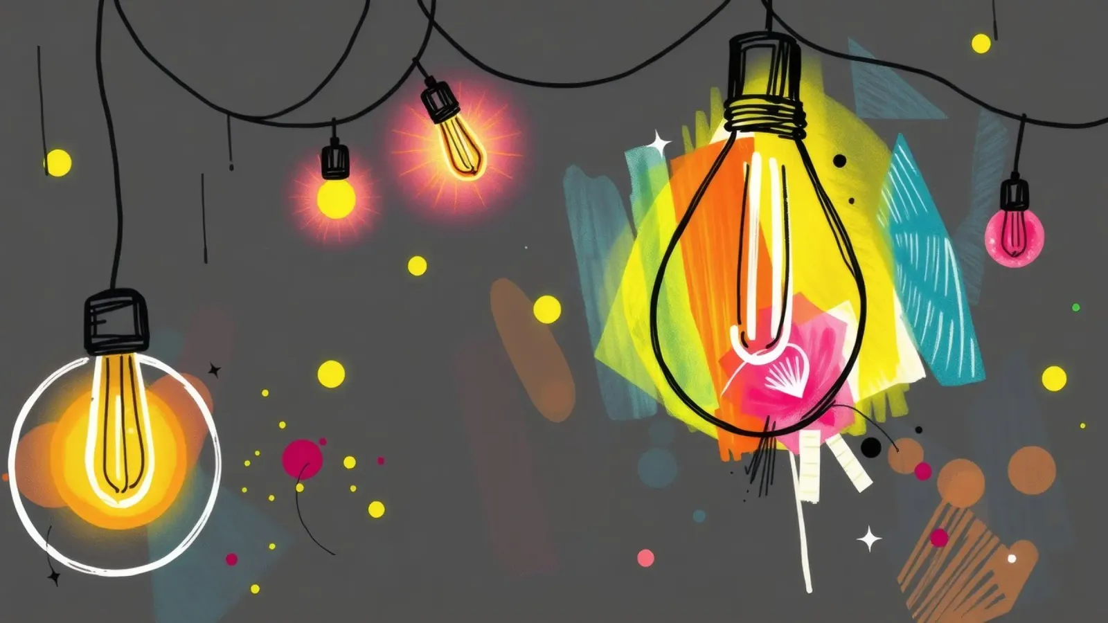 Le luci colorate sospese illuminano una vivace opera d'arte astratta poster da DesignDoodle