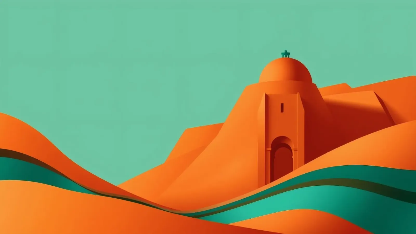 paesaggio con fortezza arancione e colline stilizzate poster da DesignDoodle