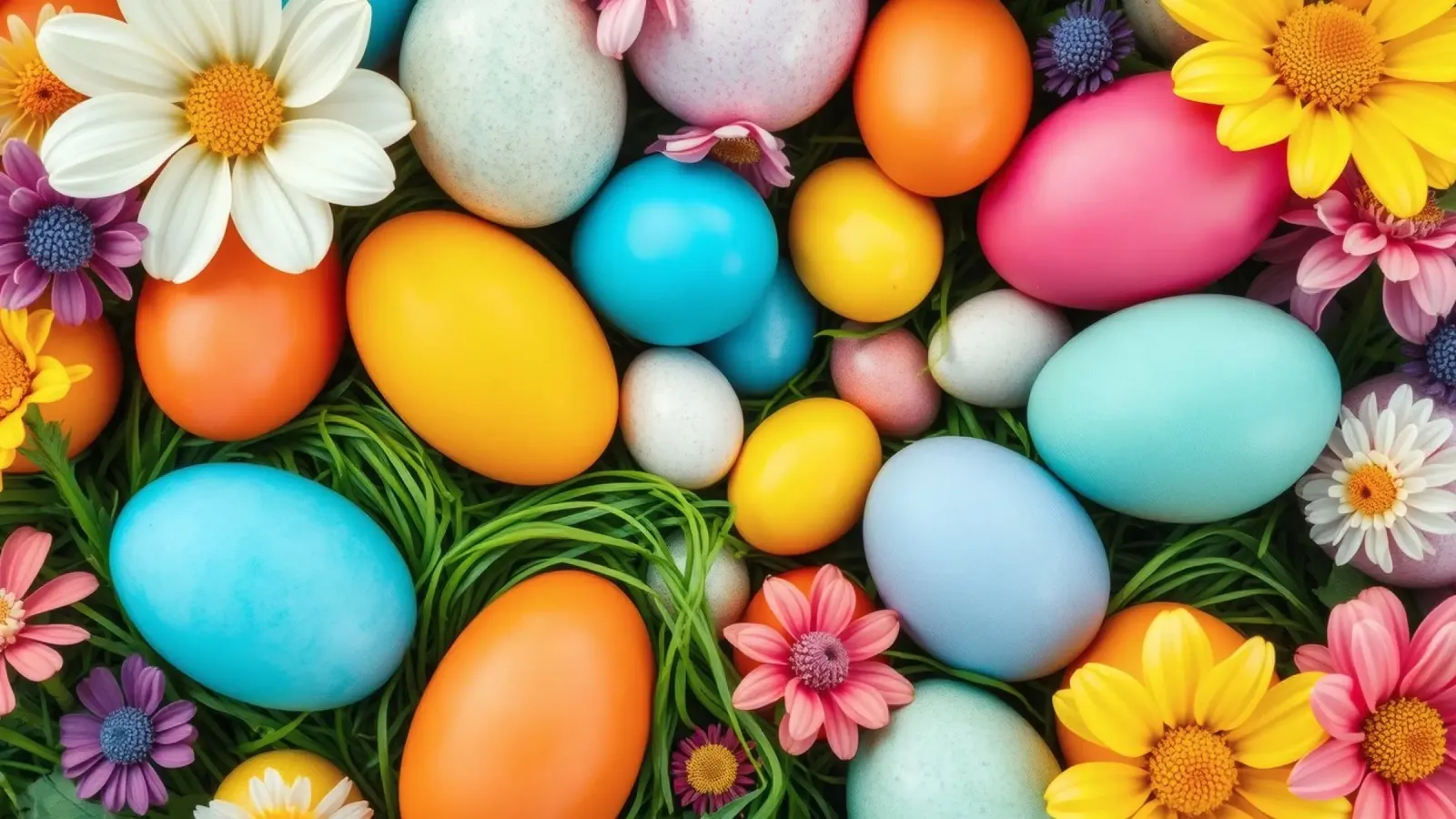 Uova di Pasqua colorate e fiori disposti in una vivace atmosfera primaverile pellicola backlit da DesignDoodle