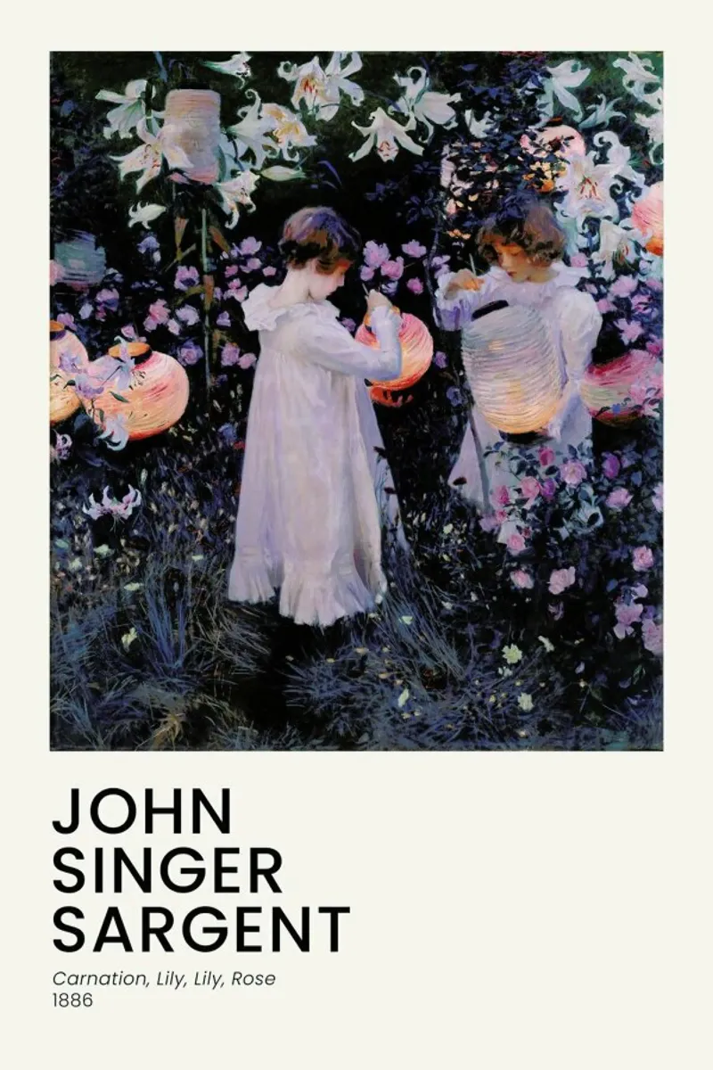 Singer Sargent -  Carnation, Lily, Lily, Rose pellicola backlit da Vintage by JUNIQE