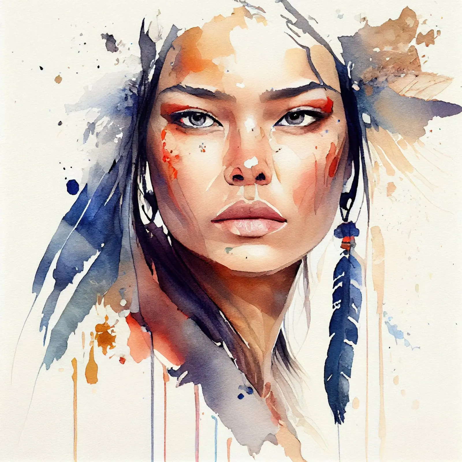 Acquerello floreale indiano Donna nativa tela da Chromatic Fusion Studio