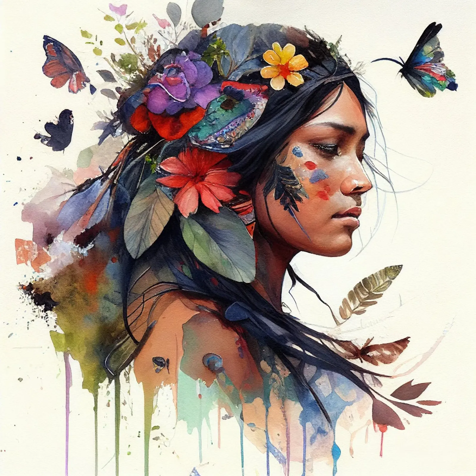Acquerello floreale indiano Donna nativa poster con telaio in plastica da Chromatic Fusion Studio