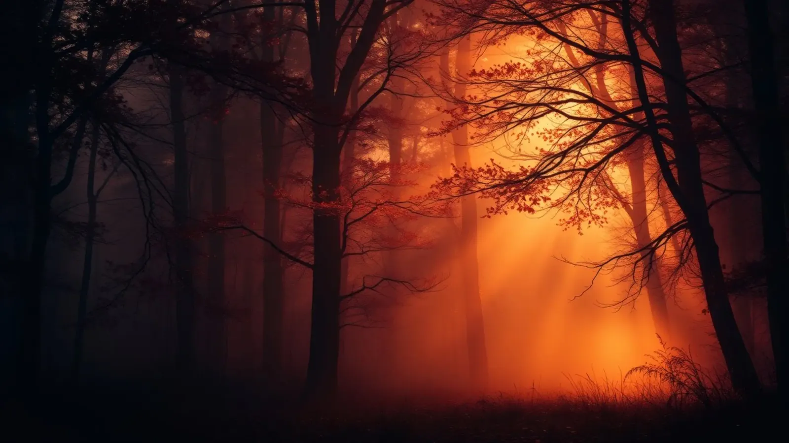 forest illuminated by warm orange light at dusk canvas by DesignDoodle