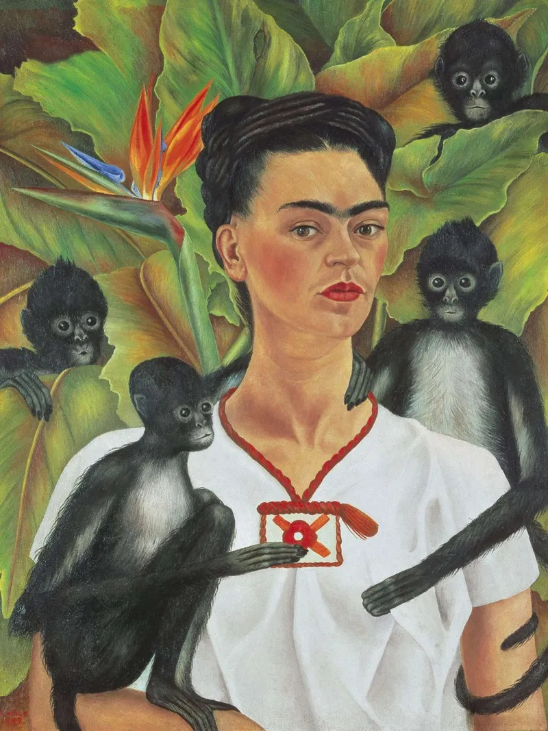 Self Portrait With Monkey acryl van Mirei Aguerro