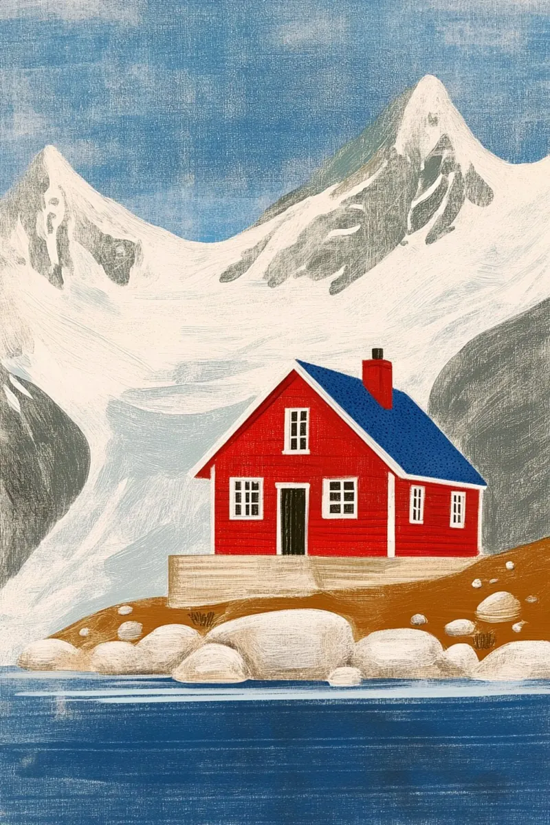 Hut bij het gletsjermeer canvas met Baklijst van Curious Canvas