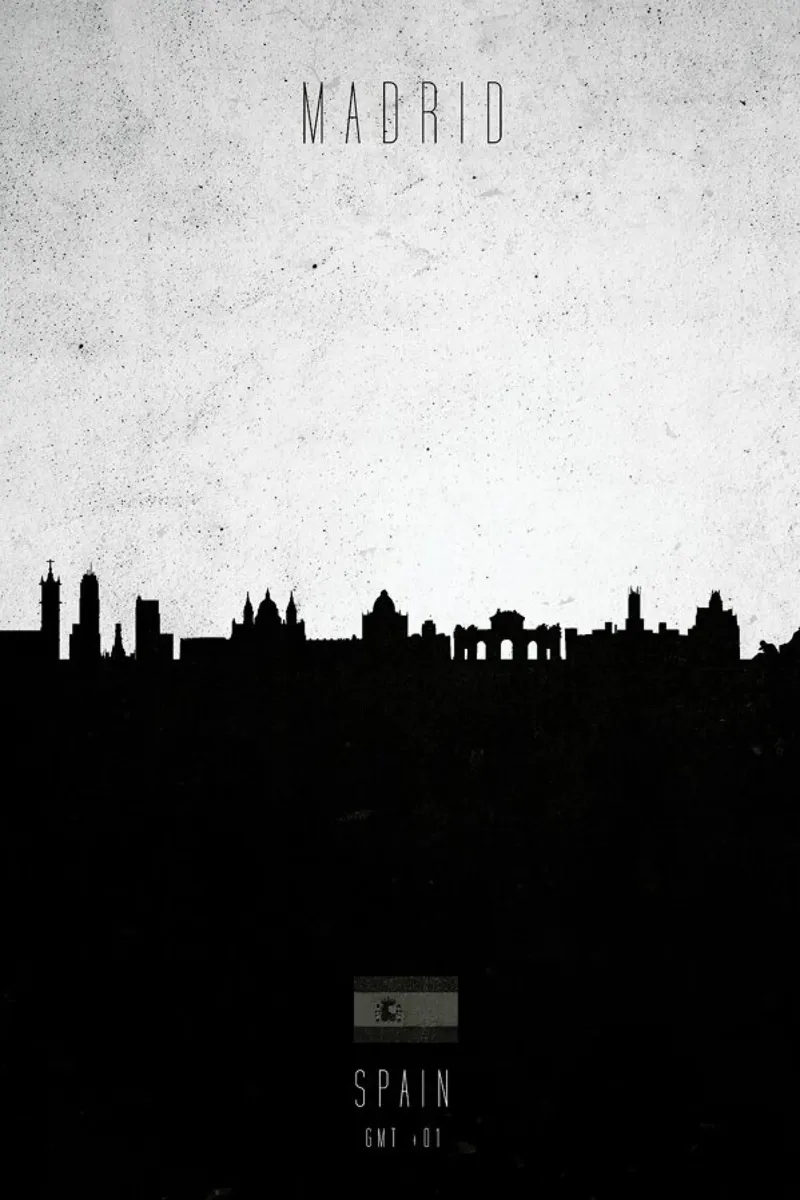 Madrid Contemporary Cityscape poster met houten frame van Calm The Ham