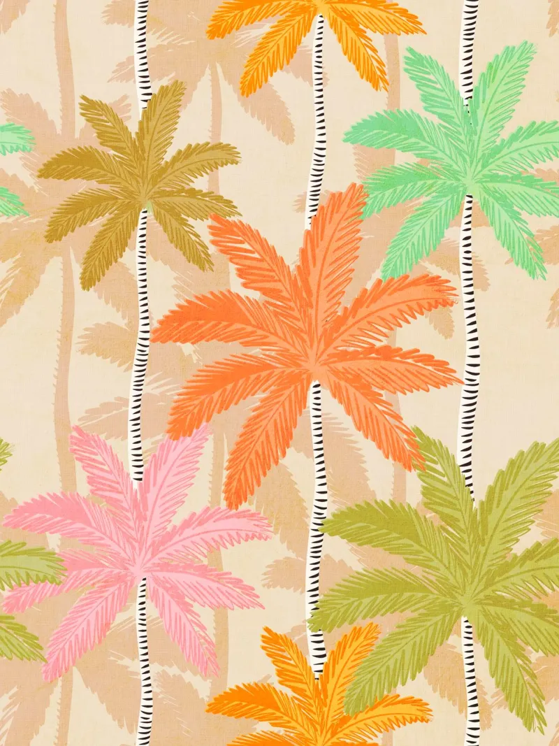 Retro Palm Springs Chic - Palme pastello rosa arancio verde poster con telaio in plastica da Dominique Vari