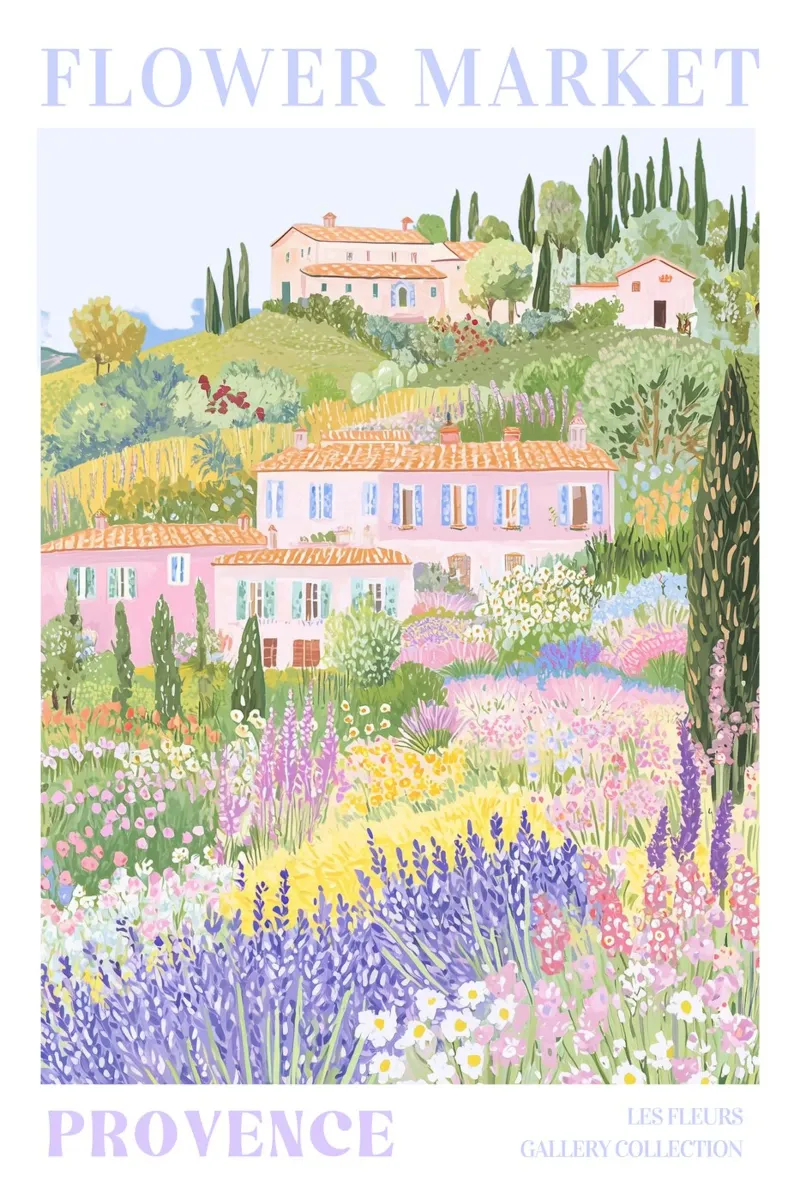Flower Market Provence, Flower Print, Travel Illustration hahnemühle by Gaia